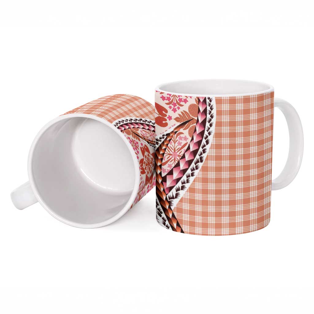 Aloha Vintage Palaka Floral Hawaiian Quilt Ceramic Mug Ulaula Motif - Polynesian Pride