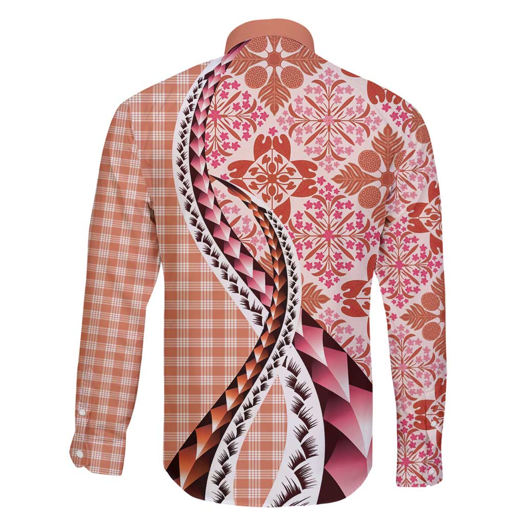 Aloha Vintage Palaka Floral Hawaiian Quilt Family Matching Long Sleeve Bodycon Dress and Hawaiian Shirt Ulaula Motif - Polynesian Pride