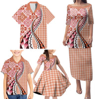 Aloha Vintage Palaka Floral Hawaiian Quilt Family Matching Puletasi and Hawaiian Shirt Ulaula Motif - Polynesian Pride