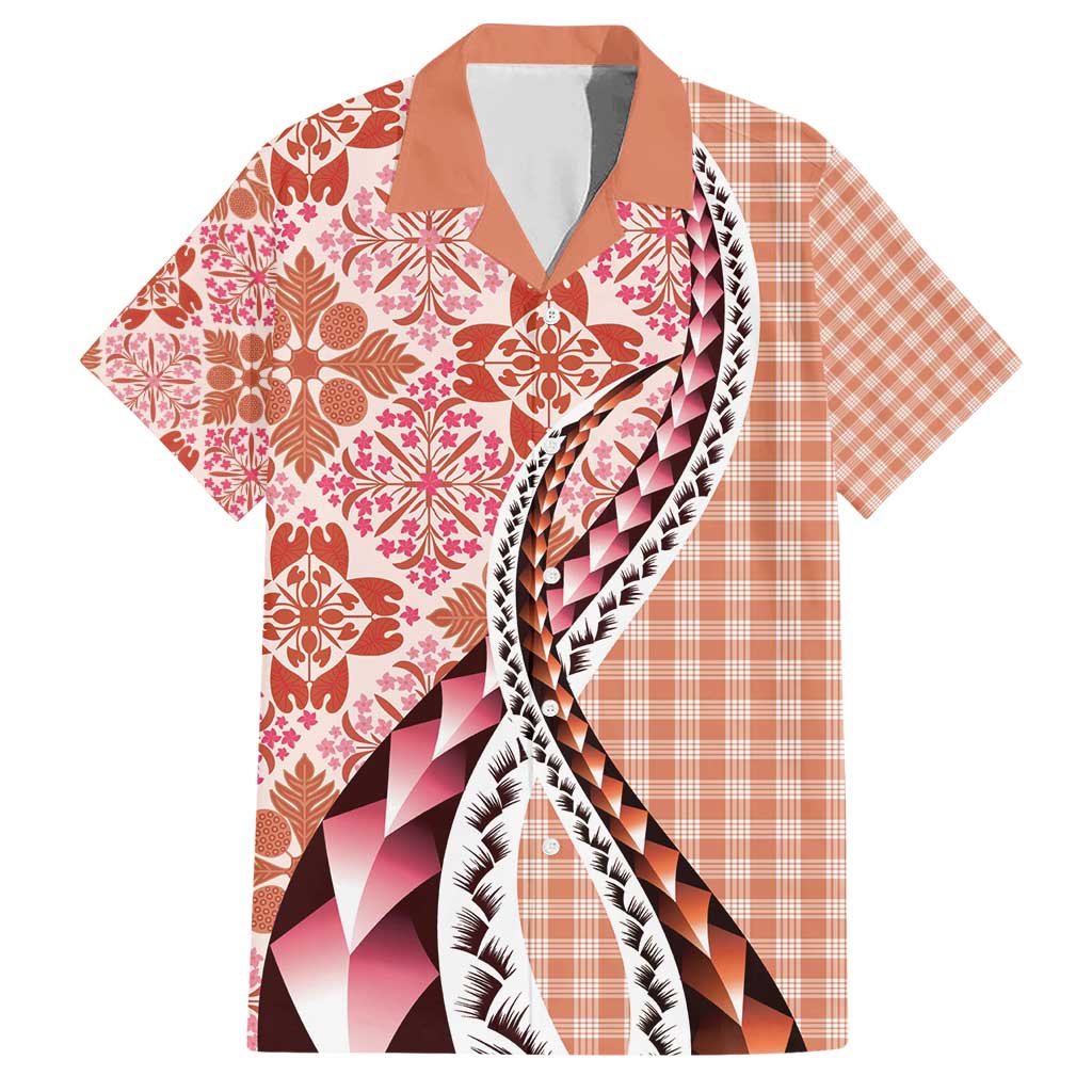 Aloha Vintage Palaka Floral Hawaiian Quilt Family Matching Short Sleeve Bodycon Dress and Hawaiian Shirt Ulaula Motif - Polynesian Pride