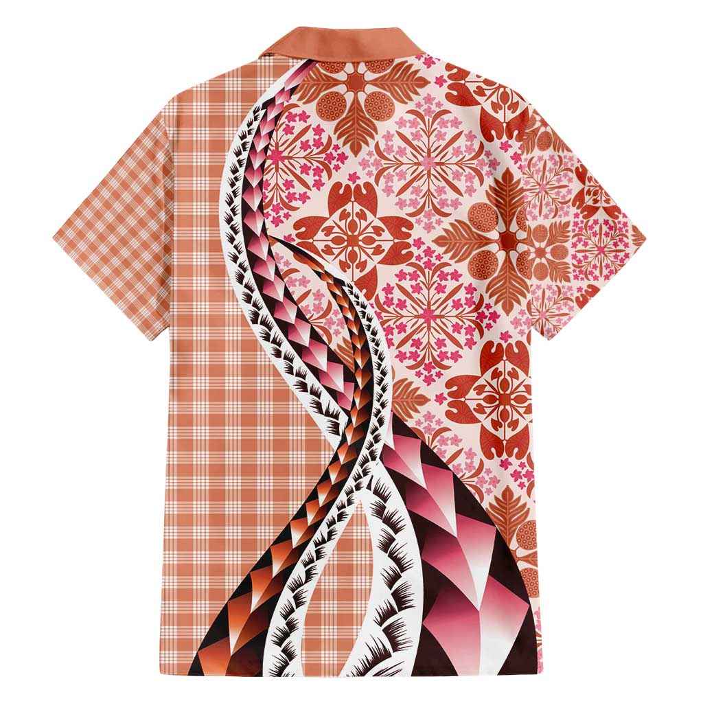 Aloha Vintage Palaka Floral Hawaiian Quilt Family Matching Short Sleeve Bodycon Dress and Hawaiian Shirt Ulaula Motif - Polynesian Pride