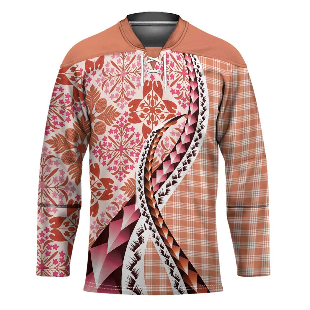 Aloha Vintage Palaka Floral Hawaiian Quilt Hockey Jersey Ulaula Motif - Polynesian Pride