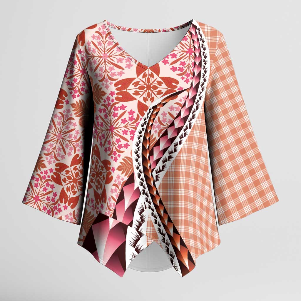 Aloha Vintage Palaka Floral Hawaiian Quilt Kimono Sleeve Blouse Ulaula Motif - Polynesian Pride