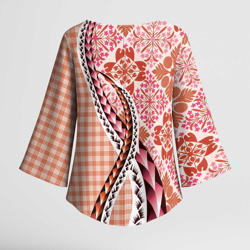 Aloha Vintage Palaka Floral Hawaiian Quilt Kimono Sleeve Blouse Ulaula Motif - Polynesian Pride