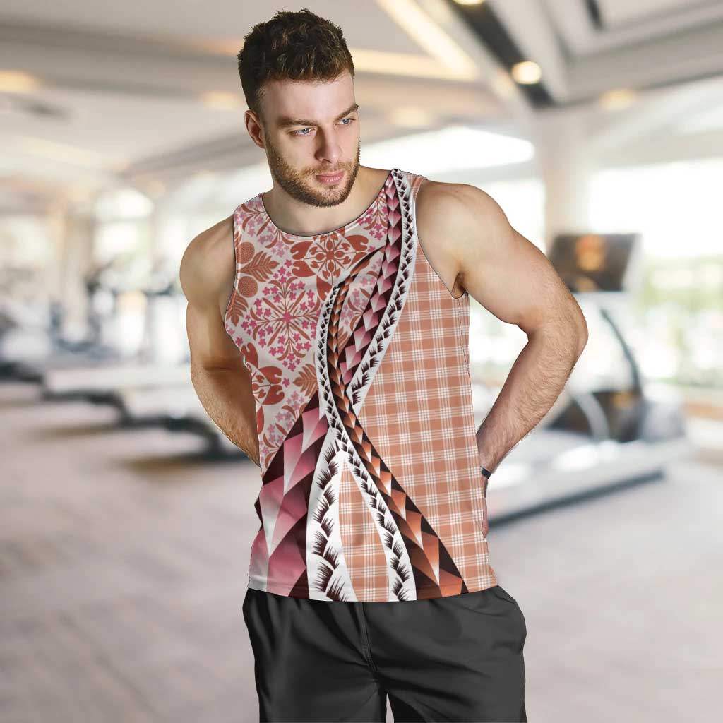 Aloha Vintage Palaka Floral Hawaiian Quilt Men Tank Top Ulaula Motif - Polynesian Pride