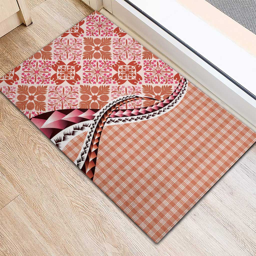 Aloha Vintage Palaka Floral Hawaiian Quilt Rubber Doormat Ulaula Motif - Polynesian Pride