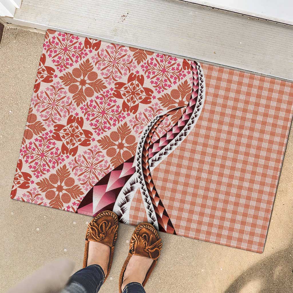 Aloha Vintage Palaka Floral Hawaiian Quilt Rubber Doormat Ulaula Motif - Polynesian Pride