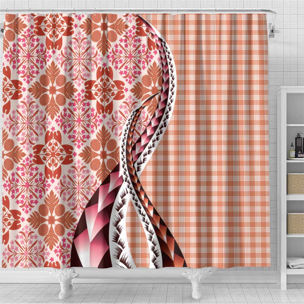 Aloha Vintage Palaka Floral Hawaiian Quilt Shower Curtain Ulaula Motif - Polynesian Pride