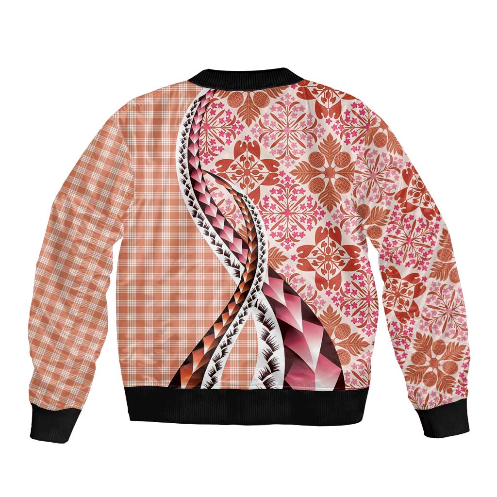 Aloha Vintage Palaka Floral Hawaiian Quilt Sleeve Zip Bomber Jacket Ulaula Motif - Polynesian Pride