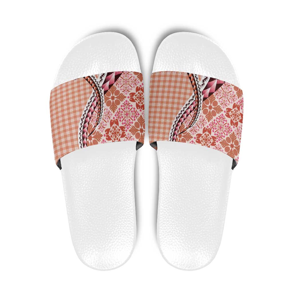 Aloha Vintage Palaka Floral Hawaiian Quilt Slide Sandals Ulaula Motif - Polynesian Pride