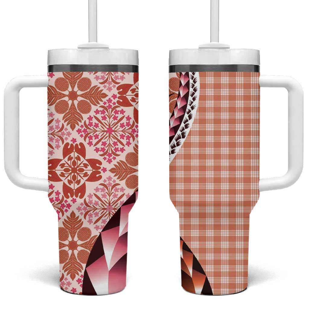 Aloha Vintage Palaka Floral Hawaiian Quilt Tumbler With Handle Ulaula Motif - Polynesian Pride