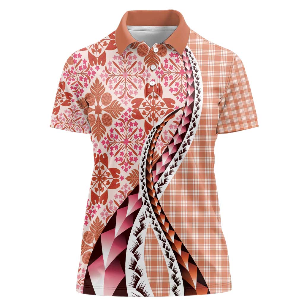 Aloha Vintage Palaka Floral Hawaiian Quilt Women Polo Shirt Ulaula Motif - Polynesian Pride