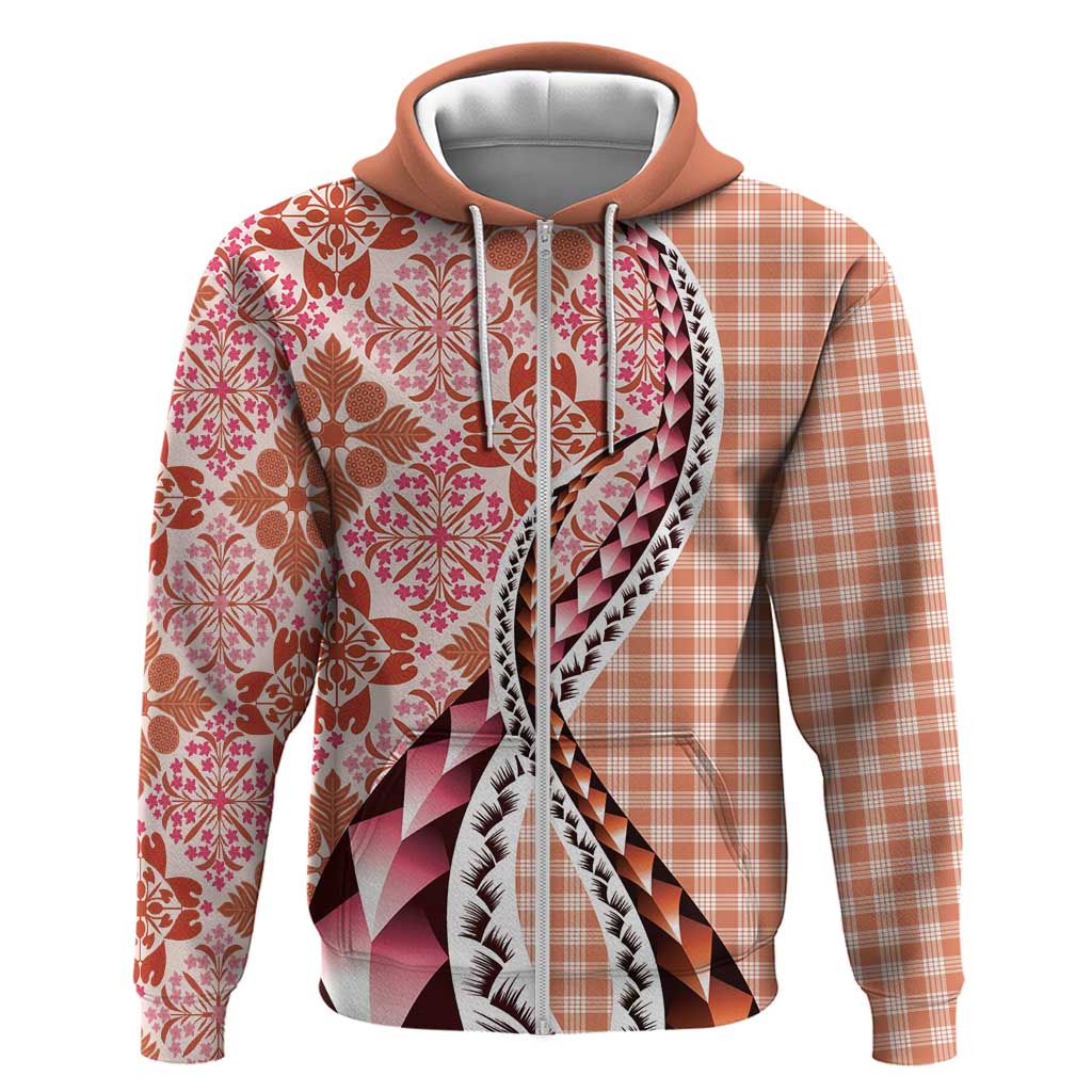 Aloha Vintage Palaka Floral Hawaiian Quilt Zip Hoodie Ulaula Motif - Polynesian Pride