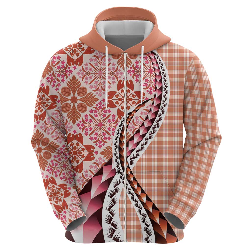Aloha Vintage Palaka Floral Hawaiian Quilt Zip Hoodie Ulaula Motif - Polynesian Pride