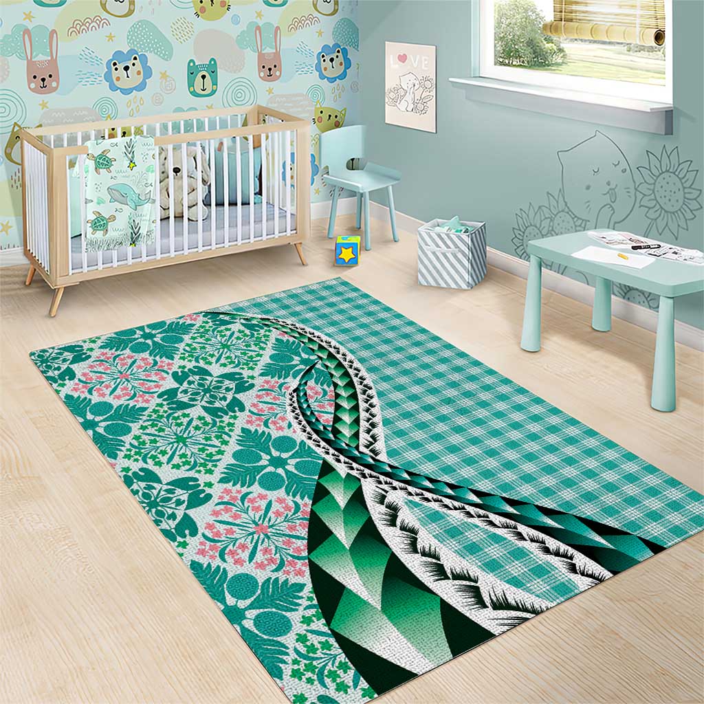 Aloha Vintage Palaka Floral Hawaiian Quilt Area Rug Polu Motif - Polynesian Pride