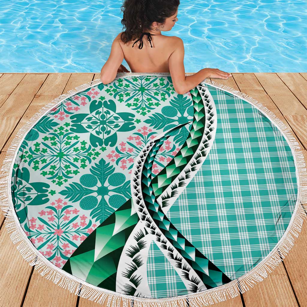 Aloha Vintage Palaka Floral Hawaiian Quilt Beach Blanket Polu Motif - Polynesian Pride