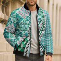 Aloha Vintage Palaka Floral Hawaiian Quilt Bomber Puffer Jacket Polu Motif - Polynesian Pride