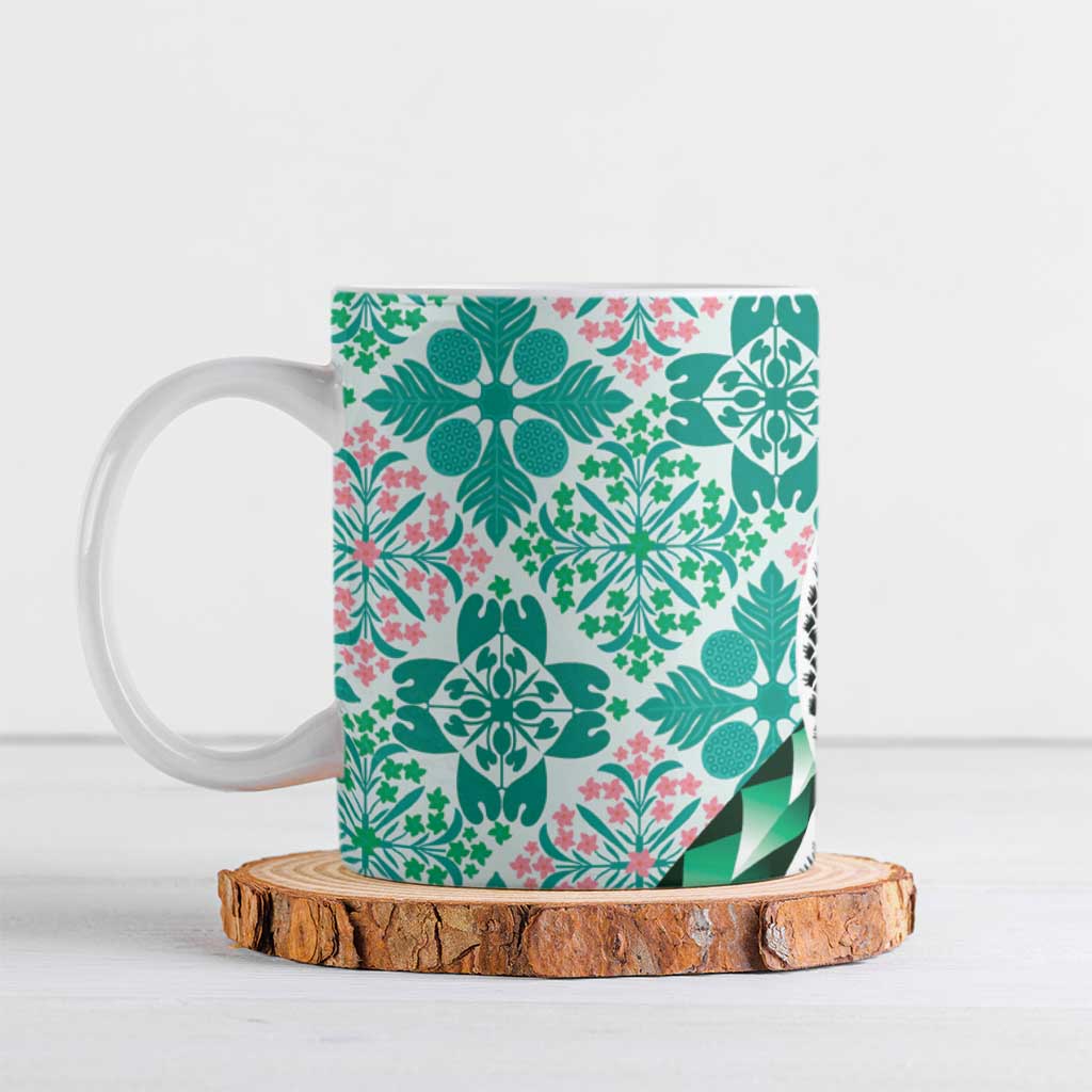 Aloha Vintage Palaka Floral Hawaiian Quilt Ceramic Mug Polu Motif - Polynesian Pride