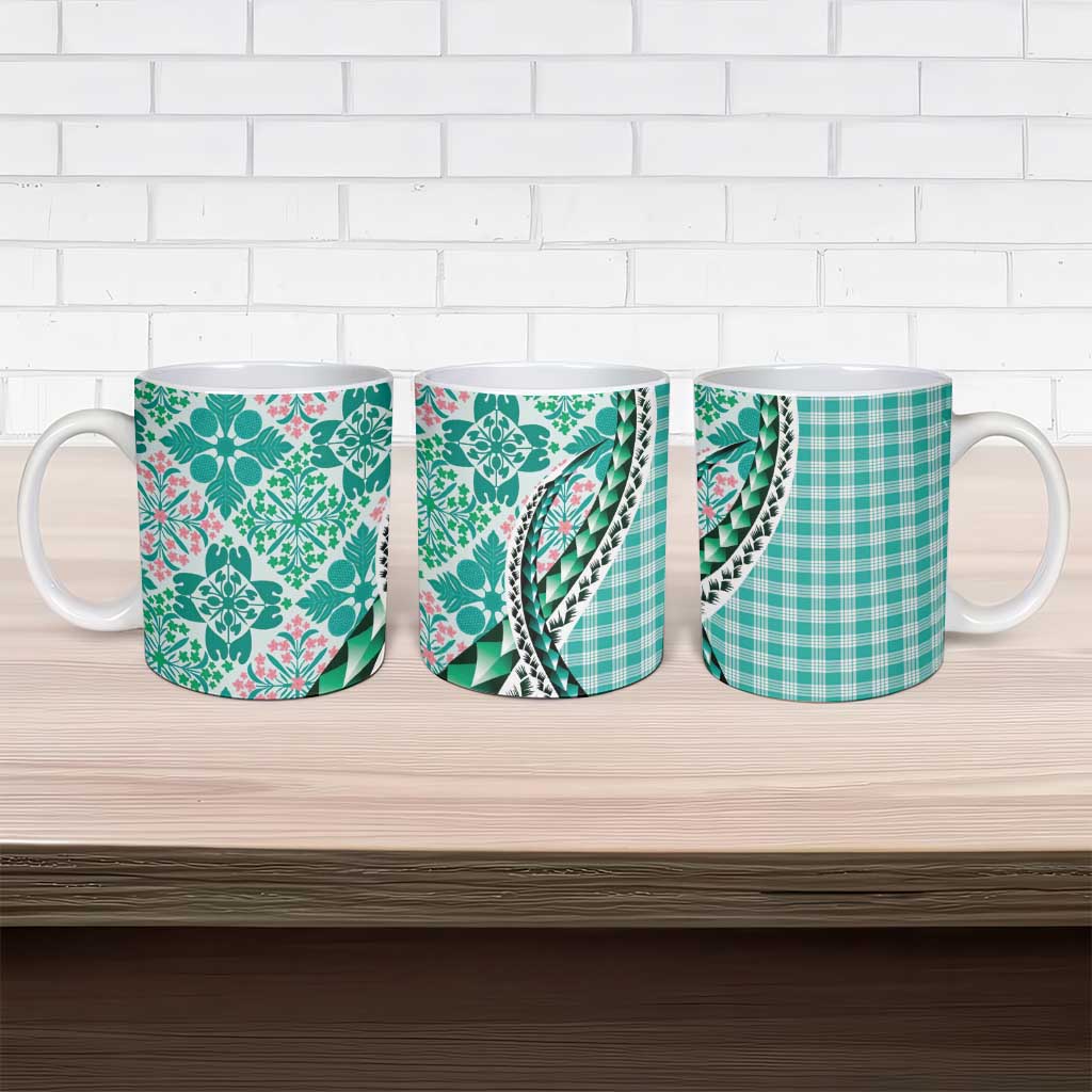 Aloha Vintage Palaka Floral Hawaiian Quilt Ceramic Mug Polu Motif - Polynesian Pride