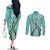 Aloha Vintage Palaka Floral Hawaiian Quilt Couples Matching Off The Shoulder Long Sleeve Dress and Long Sleeve Button Shirt Polu Motif - Polynesian Pride