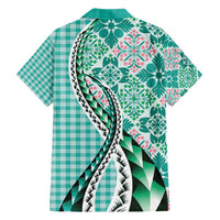 Aloha Vintage Palaka Floral Hawaiian Quilt Family Matching Long Sleeve Bodycon Dress and Hawaiian Shirt Polu Motif - Polynesian Pride