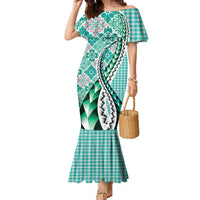 Aloha Vintage Palaka Floral Hawaiian Quilt Family Matching Mermaid Dress and Hawaiian Shirt Polu Motif - Polynesian Pride