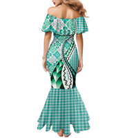 Aloha Vintage Palaka Floral Hawaiian Quilt Family Matching Mermaid Dress and Hawaiian Shirt Polu Motif - Polynesian Pride