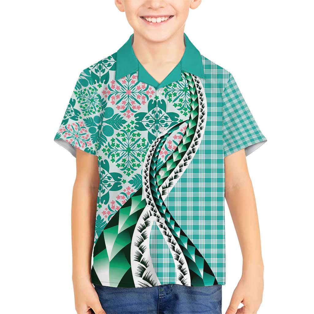 Aloha Vintage Palaka Floral Hawaiian Quilt Family Matching Off Shoulder Short Dress and Hawaiian Shirt Polu Motif - Polynesian Pride