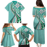 Aloha Vintage Palaka Floral Hawaiian Quilt Family Matching Puletasi and Hawaiian Shirt Polu Motif - Polynesian Pride