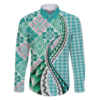 Aloha Vintage Palaka Floral Hawaiian Quilt Family Matching Puletasi and Hawaiian Shirt Polu Motif - Polynesian Pride