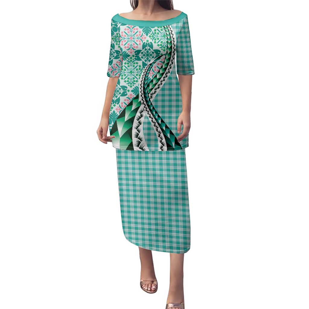 Aloha Vintage Palaka Floral Hawaiian Quilt Family Matching Puletasi and Hawaiian Shirt Polu Motif - Polynesian Pride