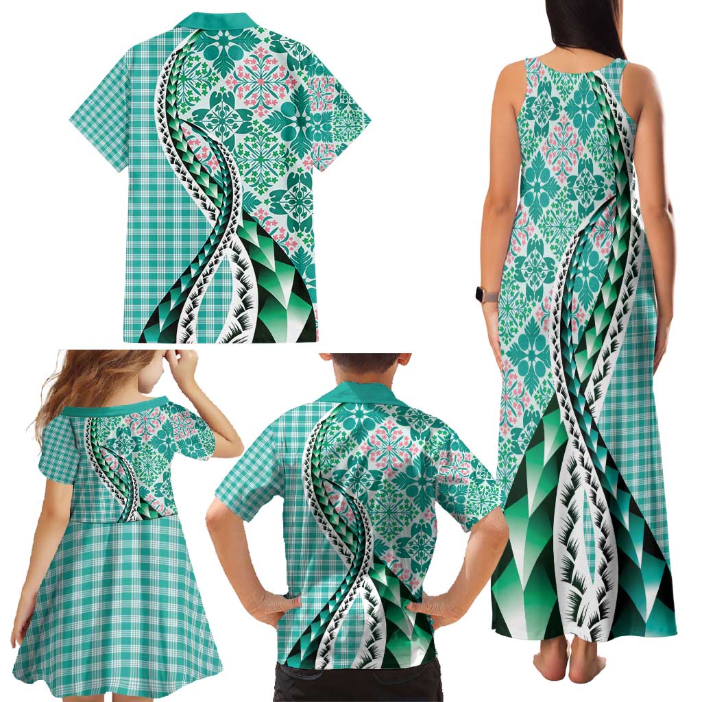 Aloha Vintage Palaka Floral Hawaiian Quilt Family Matching Tank Maxi Dress and Hawaiian Shirt Polu Motif - Polynesian Pride