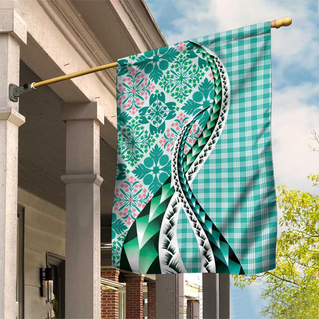 Aloha Vintage Palaka Floral Hawaiian Quilt Garden Flag Polu Motif - Polynesian Pride