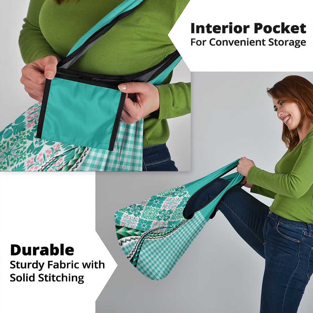 Aloha Vintage Palaka Floral Hawaiian Quilt Grocery Bag Polu Motif - Polynesian Pride