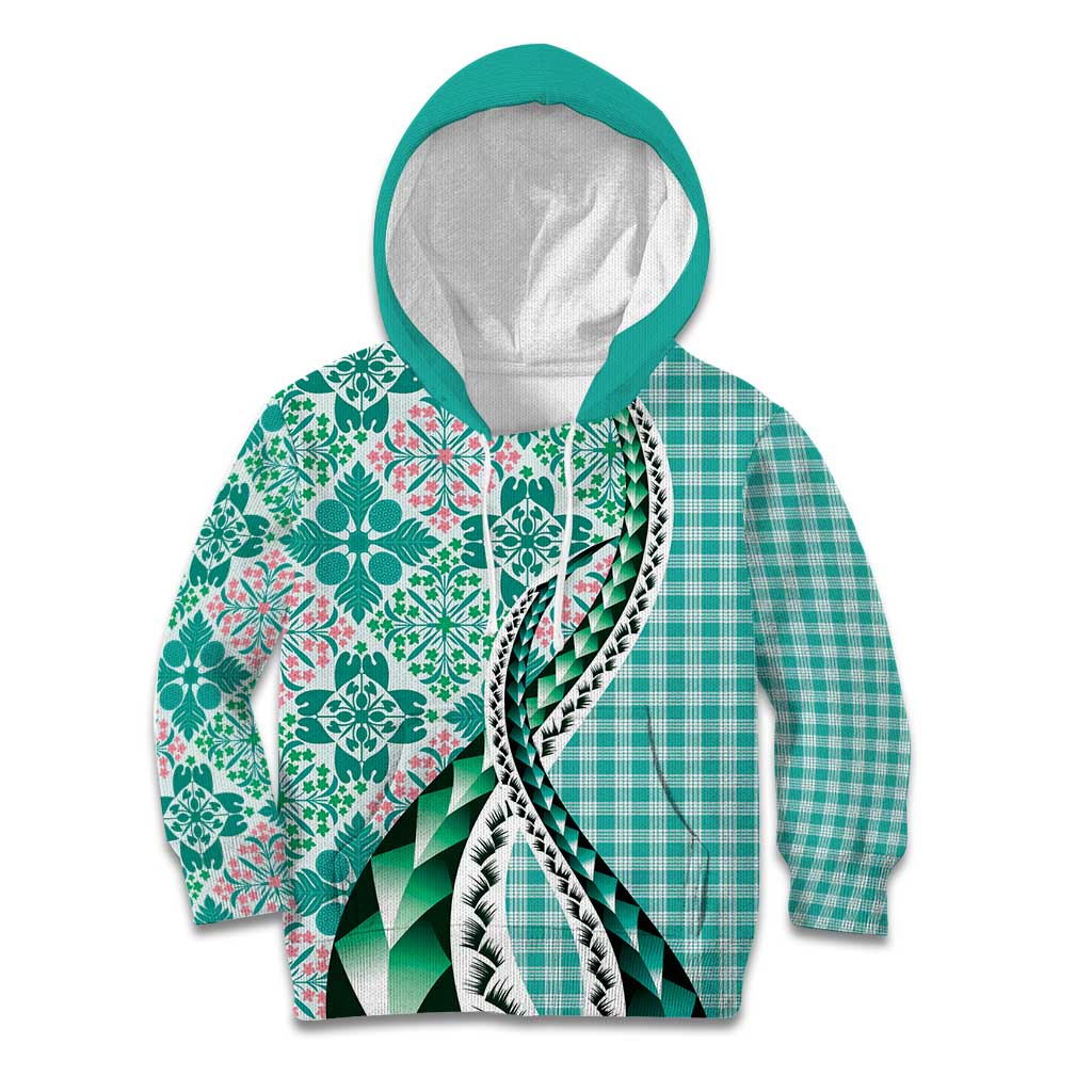 Aloha Vintage Palaka Floral Hawaiian Quilt Kid Hoodie Polu Motif - Polynesian Pride
