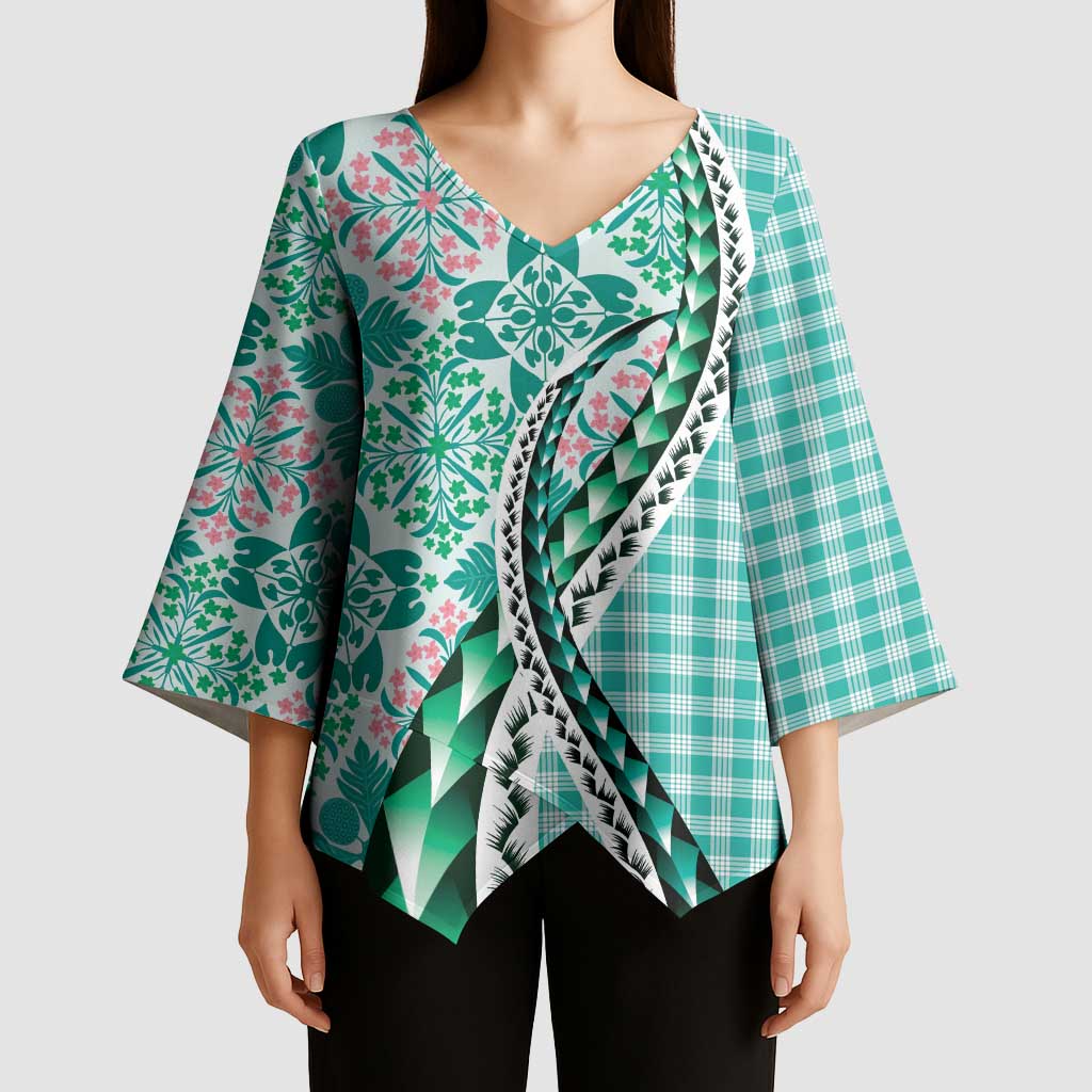 Aloha Vintage Palaka Floral Hawaiian Quilt Kimono Sleeve Blouse Polu Motif - Polynesian Pride