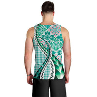 Aloha Vintage Palaka Floral Hawaiian Quilt Men Tank Top Polu Motif - Polynesian Pride