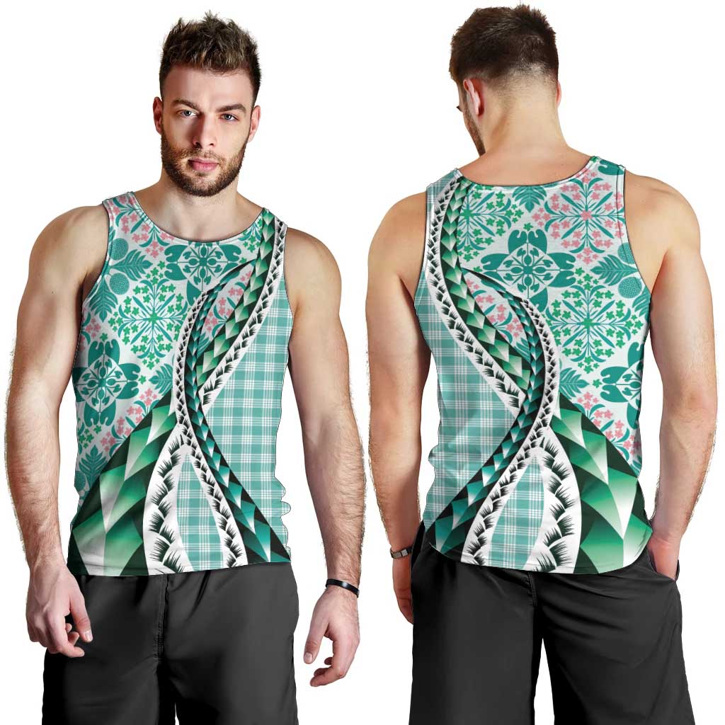 Aloha Vintage Palaka Floral Hawaiian Quilt Men Tank Top Polu Motif - Polynesian Pride