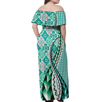 Aloha Vintage Palaka Floral Hawaiian Quilt Off Shoulder Maxi Dress Polu Motif - Polynesian Pride