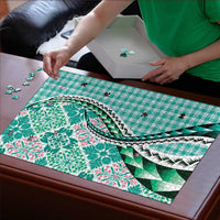 Aloha Vintage Palaka Floral Hawaiian Quilt Puzzle Polu Motif - Polynesian Pride