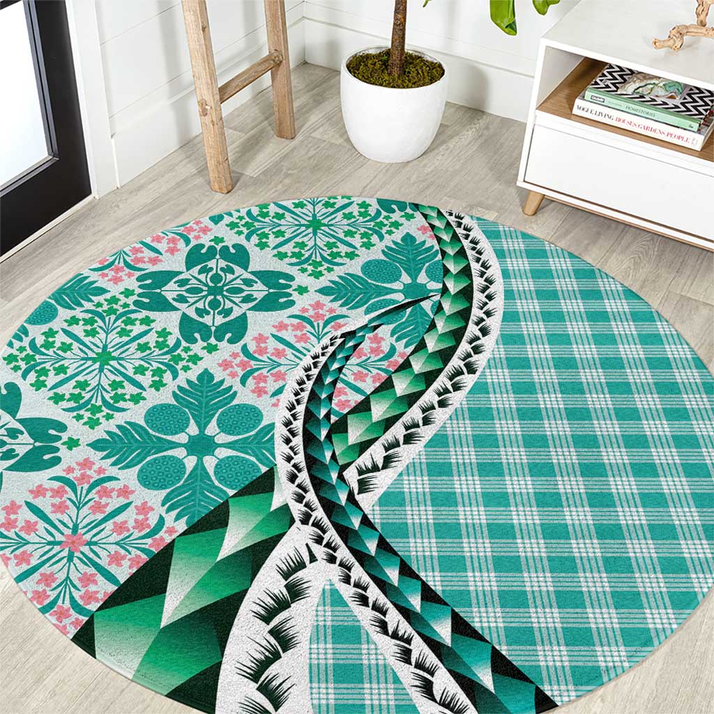 Aloha Vintage Palaka Floral Hawaiian Quilt Round Carpet Polu Motif - Polynesian Pride