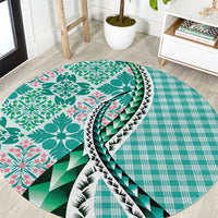 Aloha Vintage Palaka Floral Hawaiian Quilt Round Carpet Polu Motif - Polynesian Pride