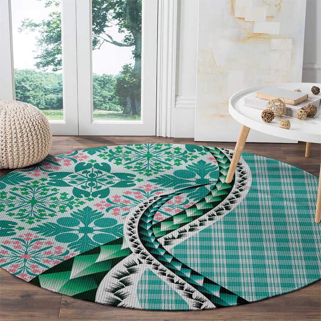 Aloha Vintage Palaka Floral Hawaiian Quilt Round Carpet Polu Motif - Polynesian Pride