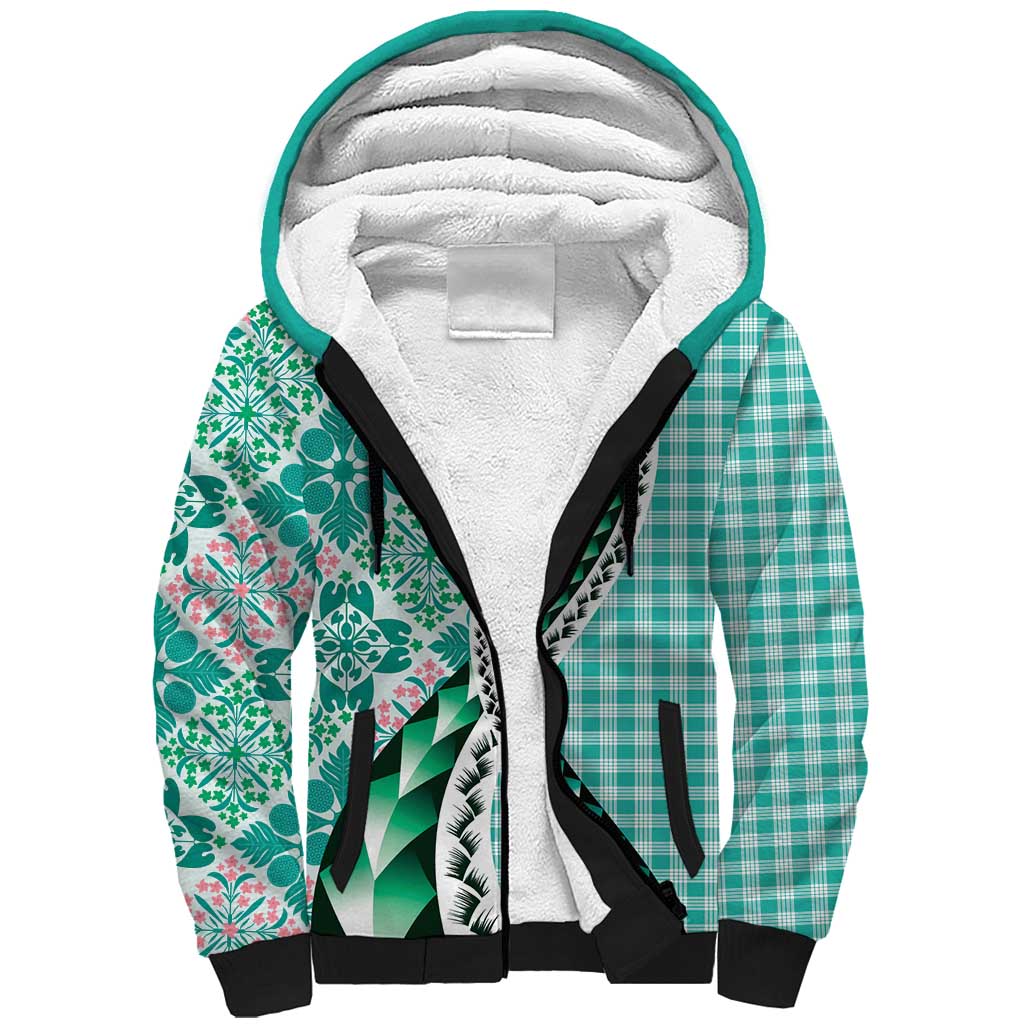 Aloha Vintage Palaka Floral Hawaiian Quilt Sherpa Hoodie Polu Motif - Polynesian Pride