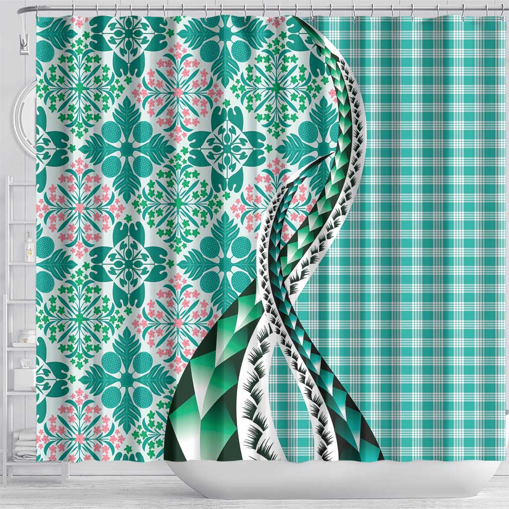Aloha Vintage Palaka Floral Hawaiian Quilt Shower Curtain Polu Motif - Polynesian Pride