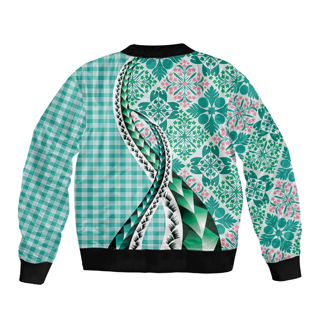 Aloha Vintage Palaka Floral Hawaiian Quilt Sleeve Zip Bomber Jacket Polu Motif - Polynesian Pride