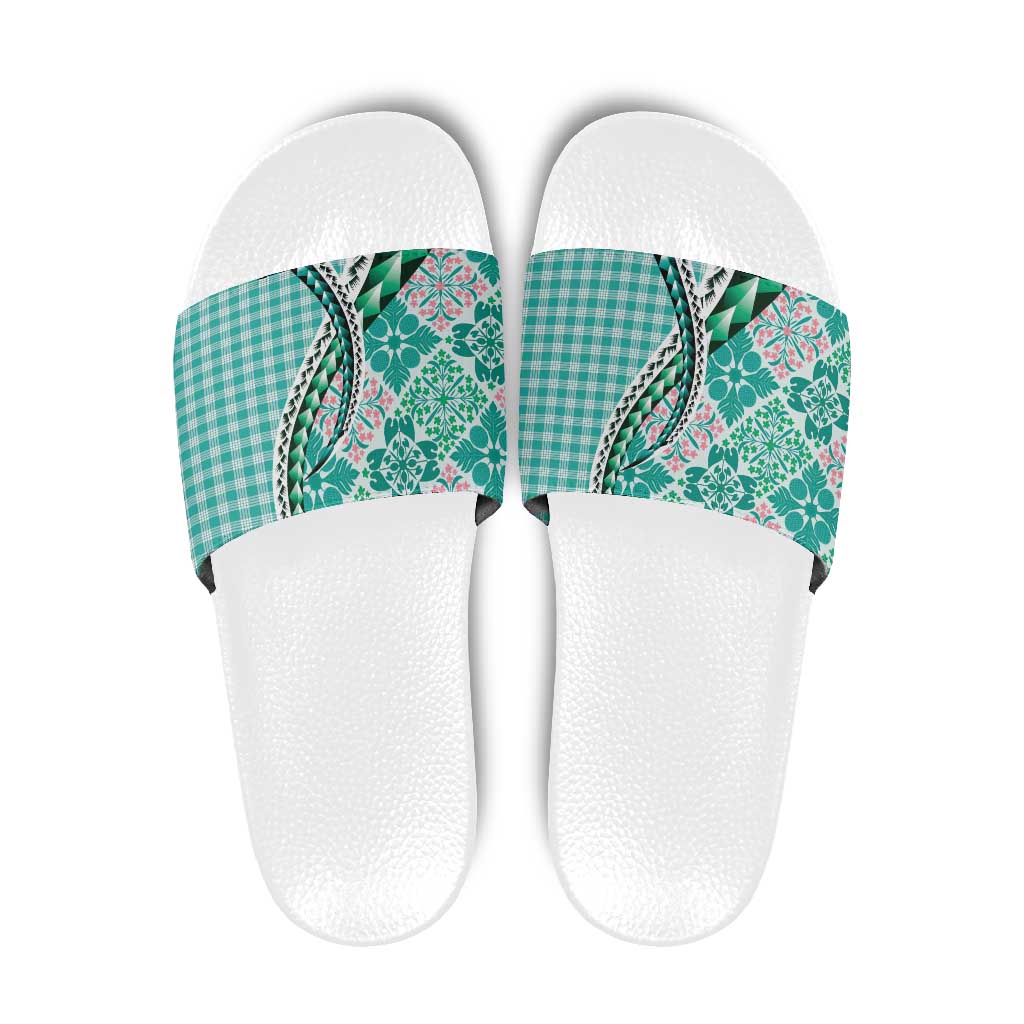 Aloha Vintage Palaka Floral Hawaiian Quilt Slide Sandals Polu Motif - Polynesian Pride