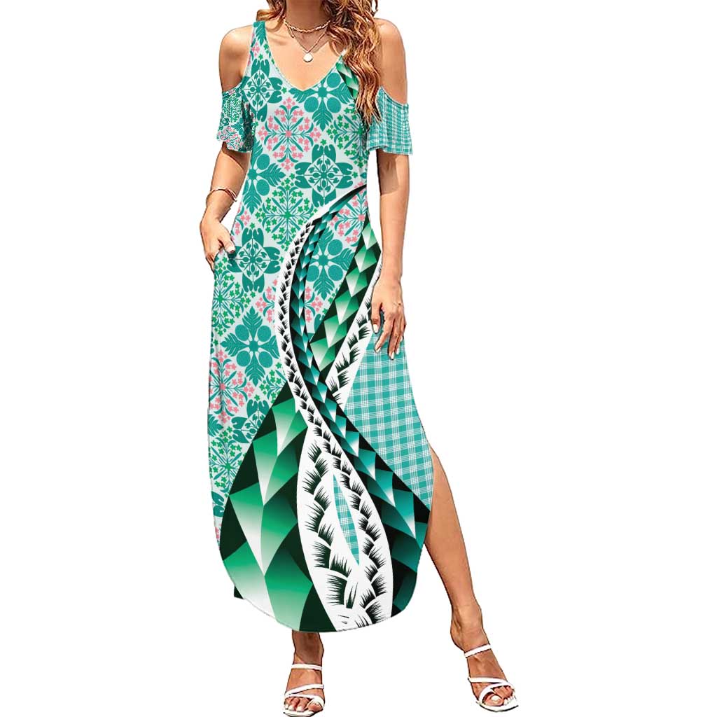 Aloha Vintage Palaka Floral Hawaiian Quilt Summer Maxi Dress Polu Motif - Polynesian Pride