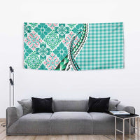 Aloha Vintage Palaka Floral Hawaiian Quilt Tapestry Polu Motif - Polynesian Pride