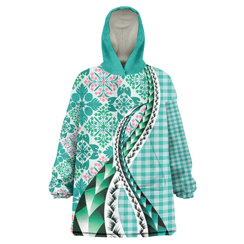 Aloha Vintage Palaka Floral Hawaiian Quilt Wearable Blanket Hoodie Polu Motif - Polynesian Pride